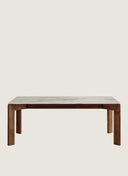 Juntowd Palmares Stone Dining Table: a bespoke furniture piece featuring a solid Estremoz stone top and handcrafted wood frame.